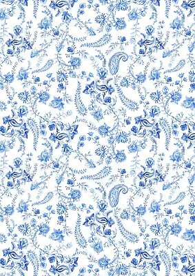 Blue & White Floral Flower Print Wallpaper Edible Decor Icing Sheet Cake Toppers • £3.49