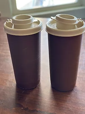 Vintage Tupperware 1329 Salt And Pepper Shakers Brown With Almond Flip Top Lids • $16.95