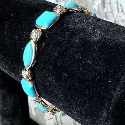 Vintage QVC Sterling Silver 925 Sleeping Beauty Turquoise Tennis Bracelet 7.5” • $142.50