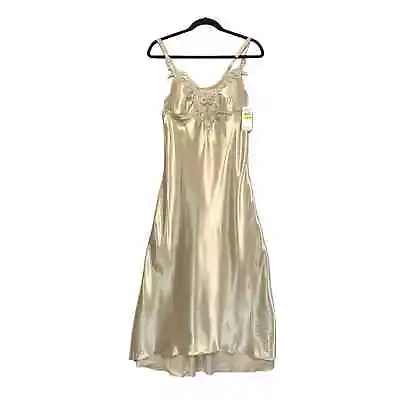 Flora By Flora Nikrooz Satin Negligee Full Length Stella Gown NWT M Beige Lace • $37.99