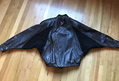 VTG Marc Buchanan Tannery West Brown Leather & Knit Jacket MEN 42 Bomber 90s • $104.40