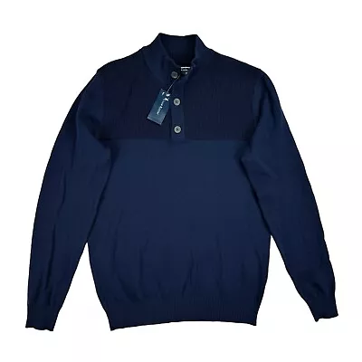 Club Room Mens Button Mock-Neck Sweater Navy Blue S • $9.97