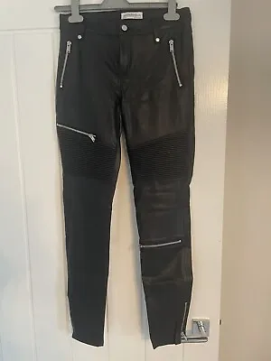 ZARA BLACK FAUX LEATHER ZIP DETAIL LEGGINGS Size XS / 6 • £15