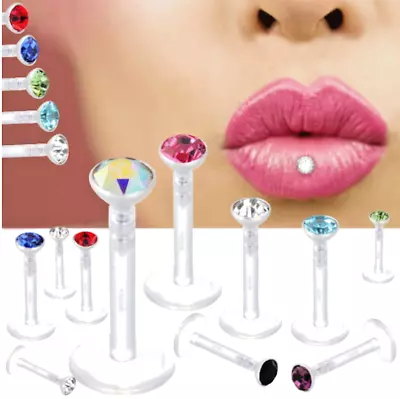 £2.49 • Buy 2MM/3MM Gem Bioflex Labret Tragus Ear Lip Push-in Bioplast Bar Conch, Ear, Nose