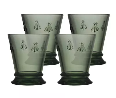 Set Of 4 French La Rochere Bee Tumbler Green Glass 9oz France • $69.99