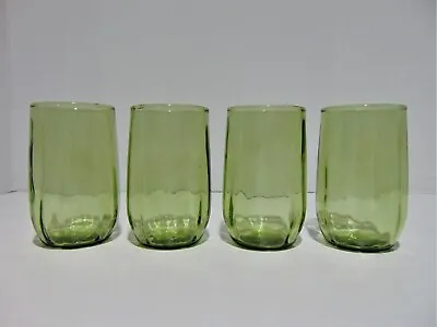 4 Ribbed Optic Glass Juice Tumblers Avocado Green (O) • $12