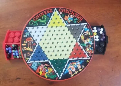 Vintage 60s Pixie Chinese Checkers Tin Lithograph Inside Storage Marbles • $34.99