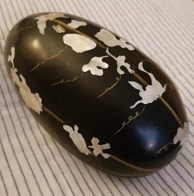 Vintage Asian Najeonchilgi Mother-of-pearl Inlay Black Egg Shaped Trinket Box EU • $112.50