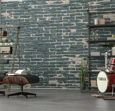 Black Brick Wallpaper Mural Rustic Effect Full Photo Wall Backdrop Decor • $199.73