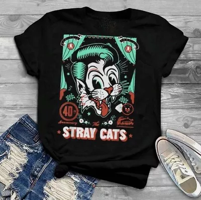 Vtg Stray Cats Band Short Sleeve Cotton Black Tshirt Cool New New Hot Shirt • $17.99