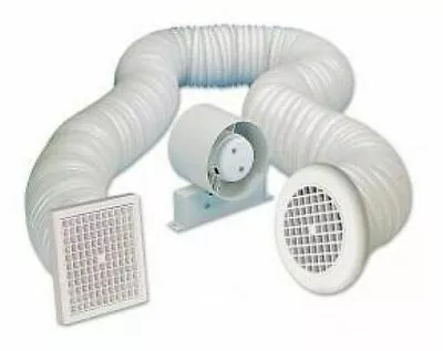 Inline Shower Fan Extractor Kit 4  100mm Bathroom With Loft Ducting & Grilles • £29.99