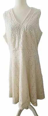 Charter Club Women's Ivory Lined Lace Sleeveless V-neckline Fit & Flare Dress Xl • $17.99