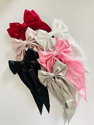 Long Satin Silk Bow Clips XL Hair Bow Clips Neutral Colours All Age Hair Clips • £3.98