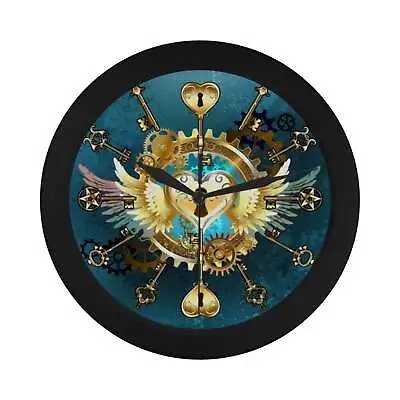 Steampunk Wall Clock Angel Wing Heart Keys Round Printed Designed Clock Gift • $29.99