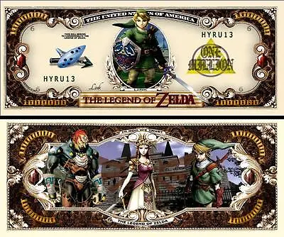 Legend Of Zelda Million Dollar Bill Play Funny Money Novelty Note + FREE SLEEVE • $1.69