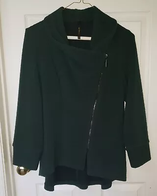 IC Collection Connie K Women Ladies Zip Jacket Large L Dark Green Asymmetrical • $25