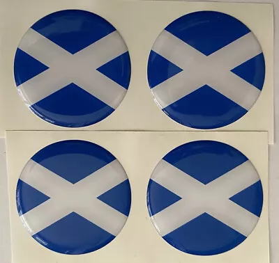 SCOTTISH FLAG SALTIRE WHEEL CENTRE CAP STICKERS X4 LAND ROVER S BLUE WHITE 50mm • £15.99