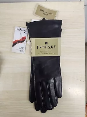 Vintage Fownes 100% Cashmere Lined Leather Gloves 7.5 Ultra Natural Black New • $9.99