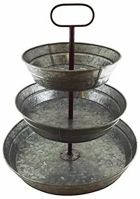 3 Tier Galvanized Steel Serving Tray With Handle Rustic Vintage Farmhouse Style • $39.99