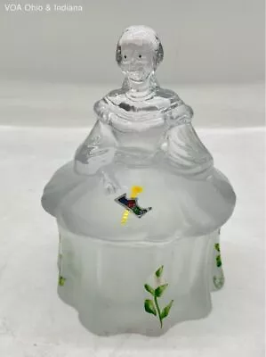 Sandi Herman Painted Mosser ArtGlass Frosted White Lady Floral Dress Trinket Box • $5.99