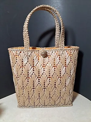 Vintage Needlepoint Raffia Tote Bag Purse  • $24.99