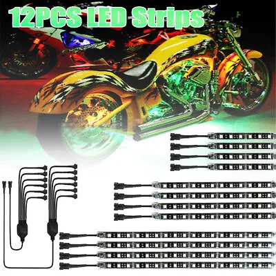 12PCS RGB Motorcycle LED Light Glow Neon Strip Music Remote Control Kit • $23.99
