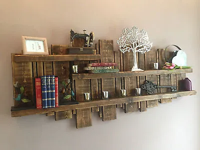 Wooden Wall Unit Display Floating Rustic Reclaimed Shelf Various Colours & Sizes • £130.51