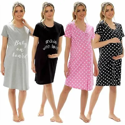 Ladies Womens Cotton Maternity Nightie Nightshirt Nightwear Nightdress 8-20 • £10.25