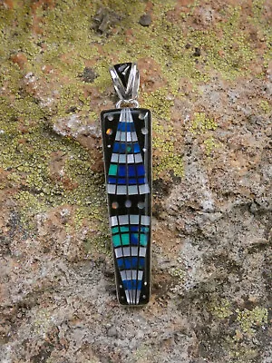 Geometric Unique Design Sterling Silver 925 Gemstone Micro Inlay Pendant C29 • $129.95