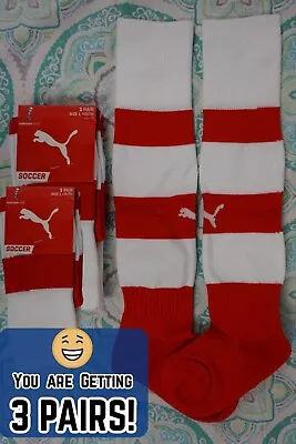 3 PAIRS! Puma YOUTH AGES 6-10 = SZ 1 Kneehigh Soccer Sport Socks Red White #146 • $12.99