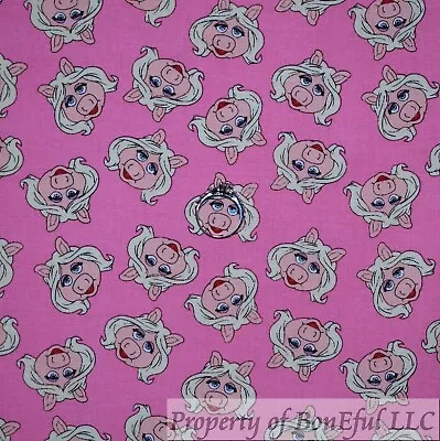 BonEful Fabric FQ Cotton Quilt Pink MUPPET Disney Miss Piggy Face Head FL Print • £5.24