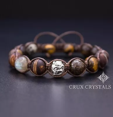 Men's Bronzite & Tiger's Eye Gemstone Beaded Bracelet Macrame Shamballa Style • $45