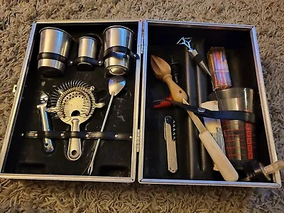 Vintage Travel Bar Portable Bartender Kit Set Briefcase • $39.99