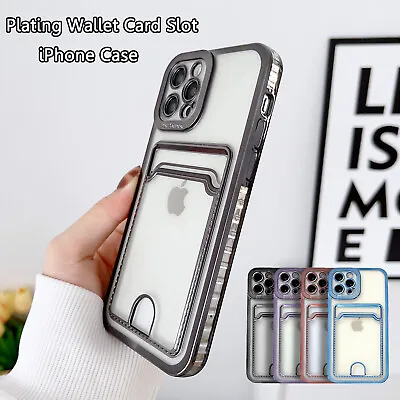 $8.59 • Buy Wallet Card Slot Clear Silicone Phone Case For IPhone 15 14 13 12 11 Pro Max 8 7