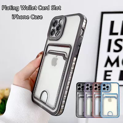 $8.59 • Buy Wallet Card Slot Clear Silicone Phone Case For IPhone 15 14 13 12 11 Pro Max 8 7