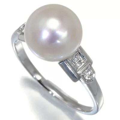 Auth MIKIMOTO Ring Akoya Pearl 8.9mm Diamond US5.25-5.5 14K 585 White Gold • £263.05