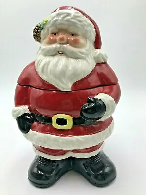 11  Santa Claus Cookie Snack Jar 2Pc Set Ceramic Glass Holiday Christmas Decor G • $38