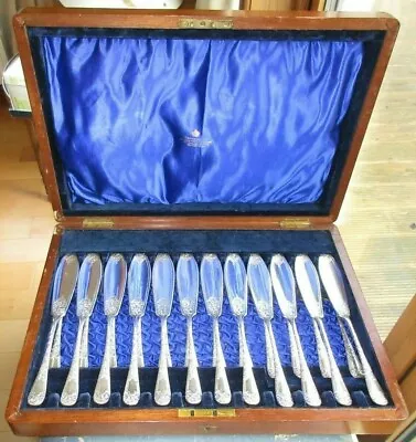 Brook & Son Edinburgh Victorian Silver Plated 12 Set Canteen Fish Cutlery +Case • £50