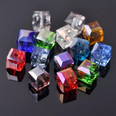 3mm 4mm 6mm 8mm 10mm Cube Faceted Crystal Glass Loose Craft Spacer Beads • £2.82