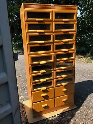 £1425 • Buy Mid-Century Shop Display Tallboy Chest Of Glass Fronted Haberdashery 20 Drawers