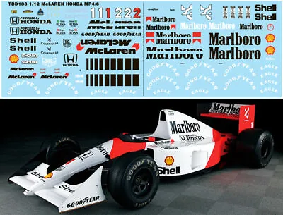 1/12 Mclaren Mp4/6 For Tamiya Full Ayrton Senna Decals Tb Decal Tbd183 • £20.49