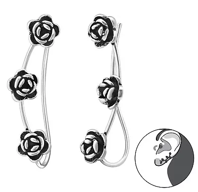 NEW SOLID 925 Sterling Silver Earpin Rose Flowers Vine Earrings 1.90g ROSES  • $39.99