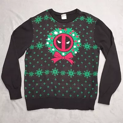 Marvel Sweater Mens Extra Large Black Christmas Deadpool Cotton Blend Crewneck • $28.96