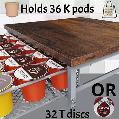 1-Tier Coffee Pod Drawer Holder Wooden Finish Sliding +2 Wall Cup Hanger • £13.99