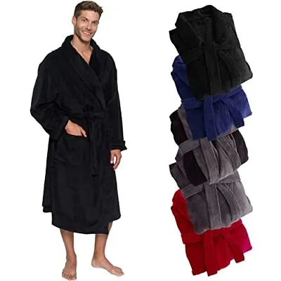 Mens Robe Shawl Collar Wrap Style - Mid Length Plush Fleece Bathrobe • $31.18