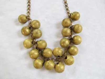 Art Deco Necklace Metal Beads Bib Vintage Gold Tone Brass Chain • $19.99