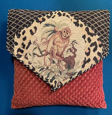 Tapestry Animal Design Pillow Purse Dancing Monkey  13”x 13” Multicolor Handmade • $158