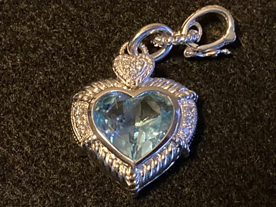 $100 • Buy Judith Ripka Sterling Silver Blue Topaz Double Heart Cz Drop Pendant Enhancer 