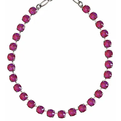 Mariana Rhodium Plated Sun-Kissed Blush Fuchsia Pink Crystal Tennis Necklace • $120