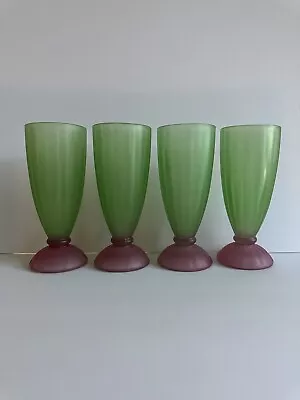 Libbey Frosted Milkshake Parfait Sundae Glasses (4) Footed Watermelon Vtg • $64.99